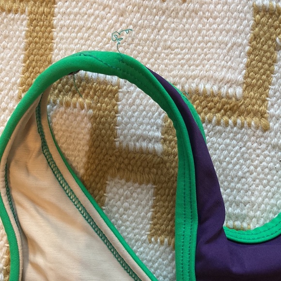 Adult M Class-In Racerback leotard. Purple with green trim. - Picture 3 of 3
